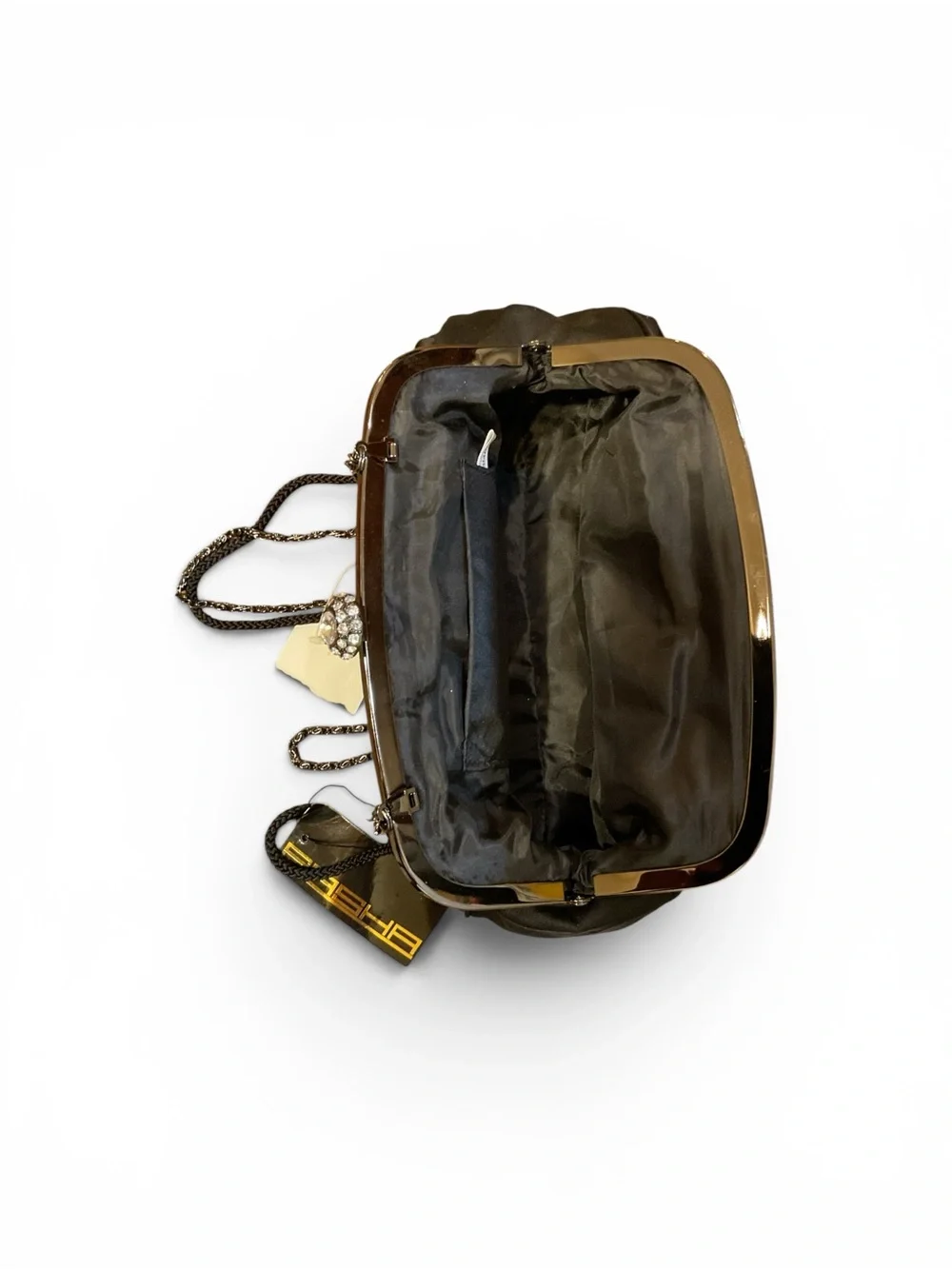 Sasha Black Satin Ruched Evening Clutch with Detachable Chain